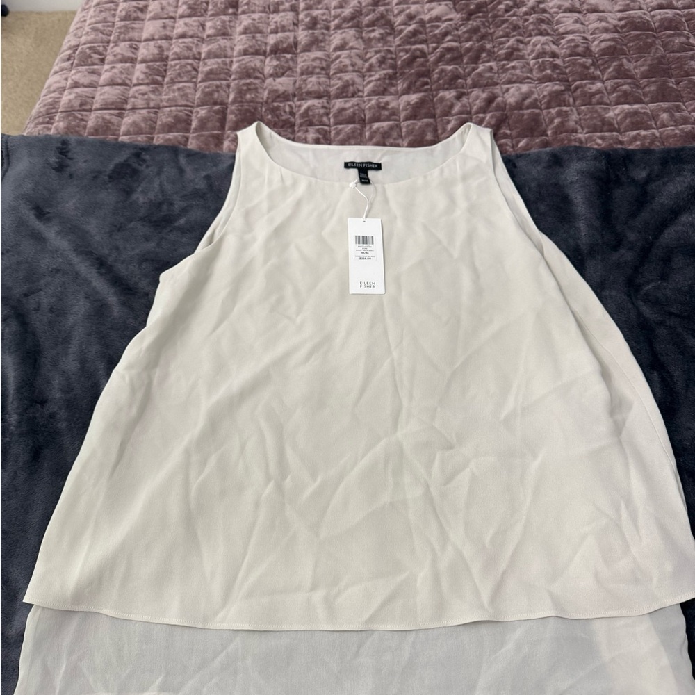 Eileen Fisher Cream Layered Sleeveless Shell Top